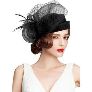Sinamay Fascinator Hat Floral Feather Pillbox Derby Hats for Women